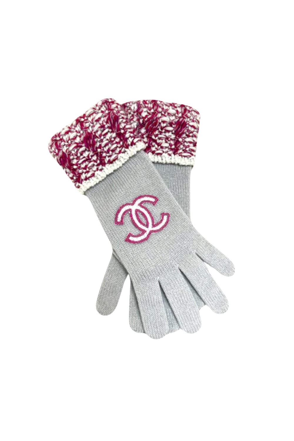 CHANEL Cashmere CC gloves grey and framboise