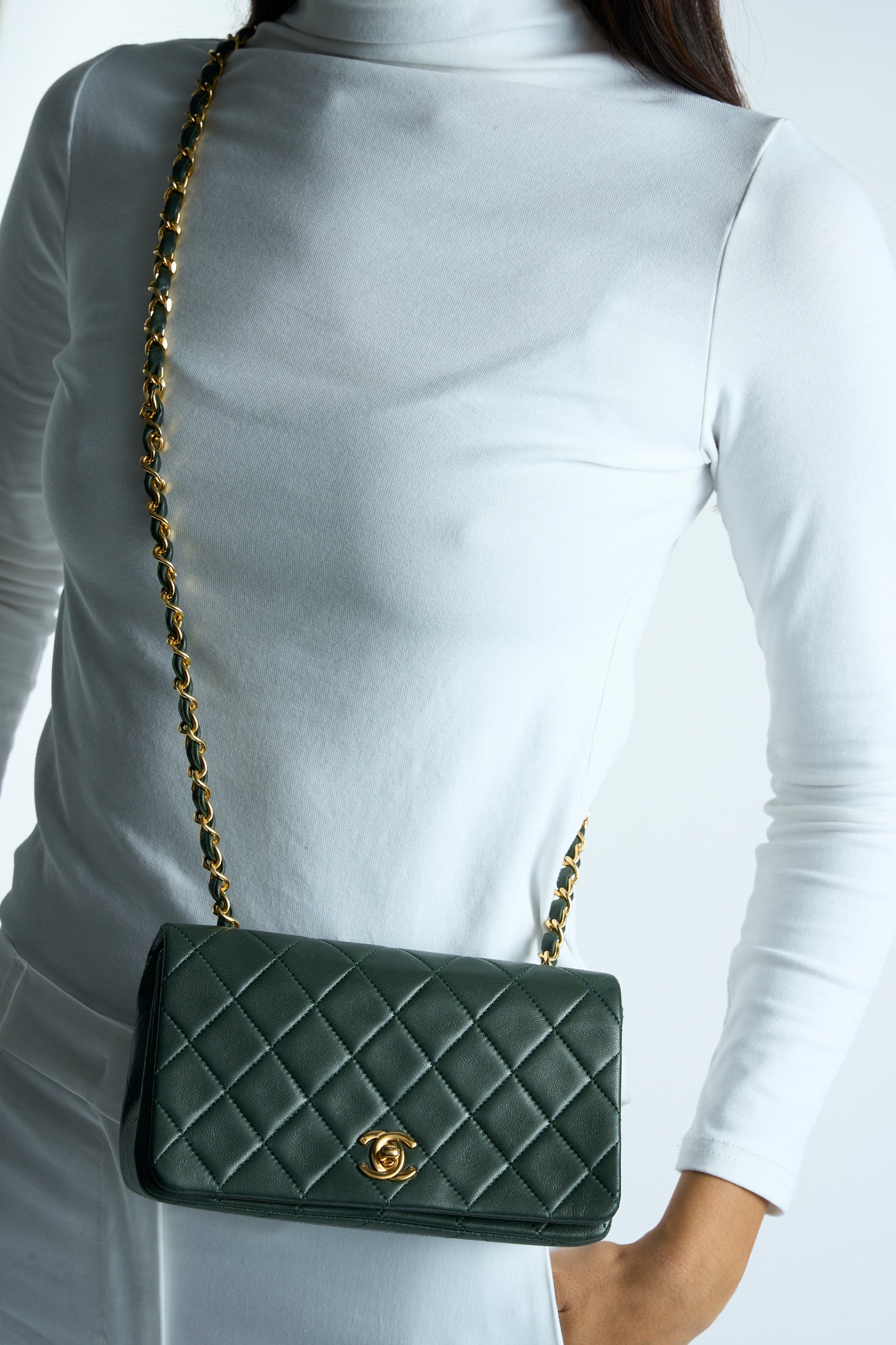 CHANEL rare mini full flap british green 24 ct gold hardware