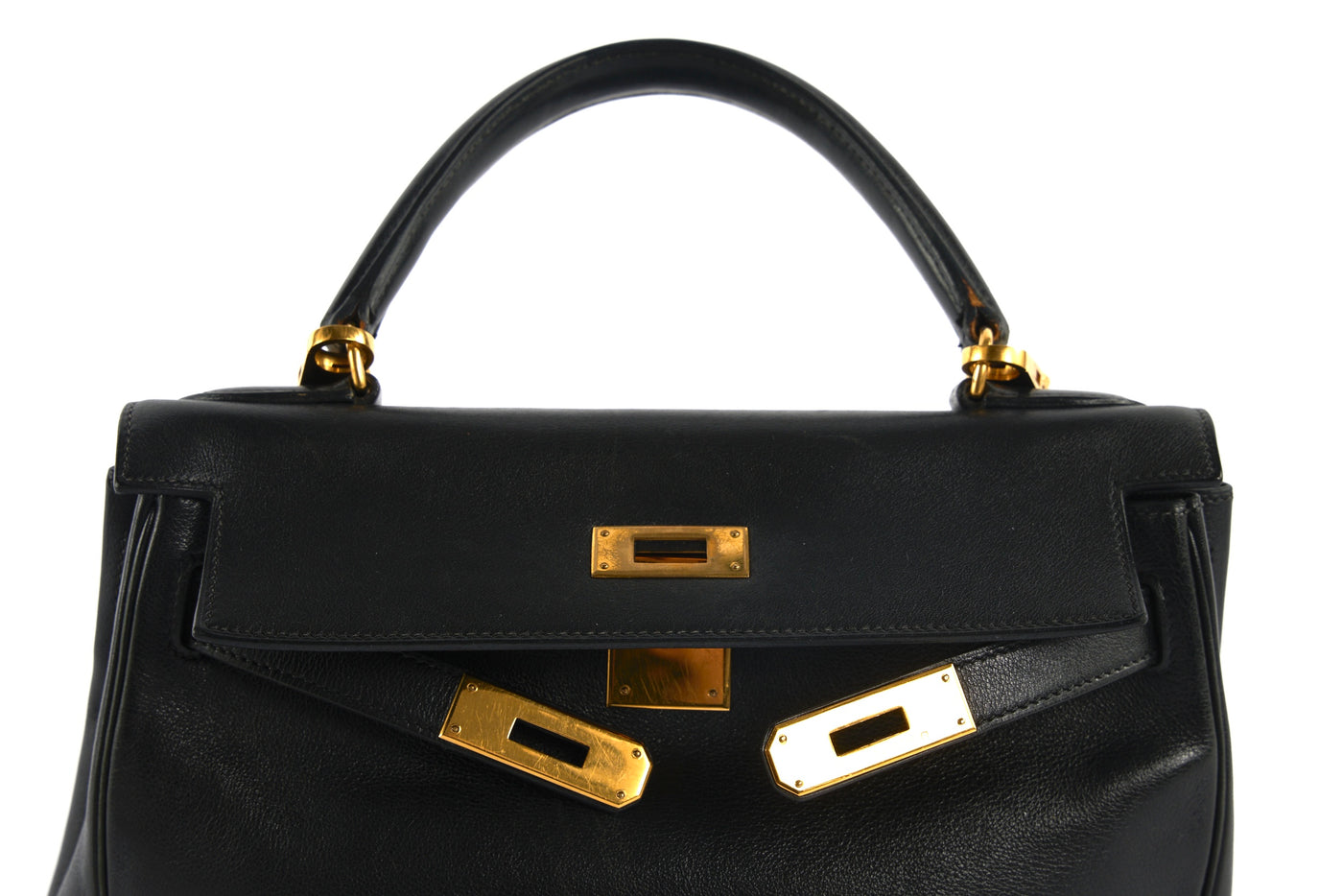 HERMES Kelly 28 vintage 1996 black swift leather with gold hardware