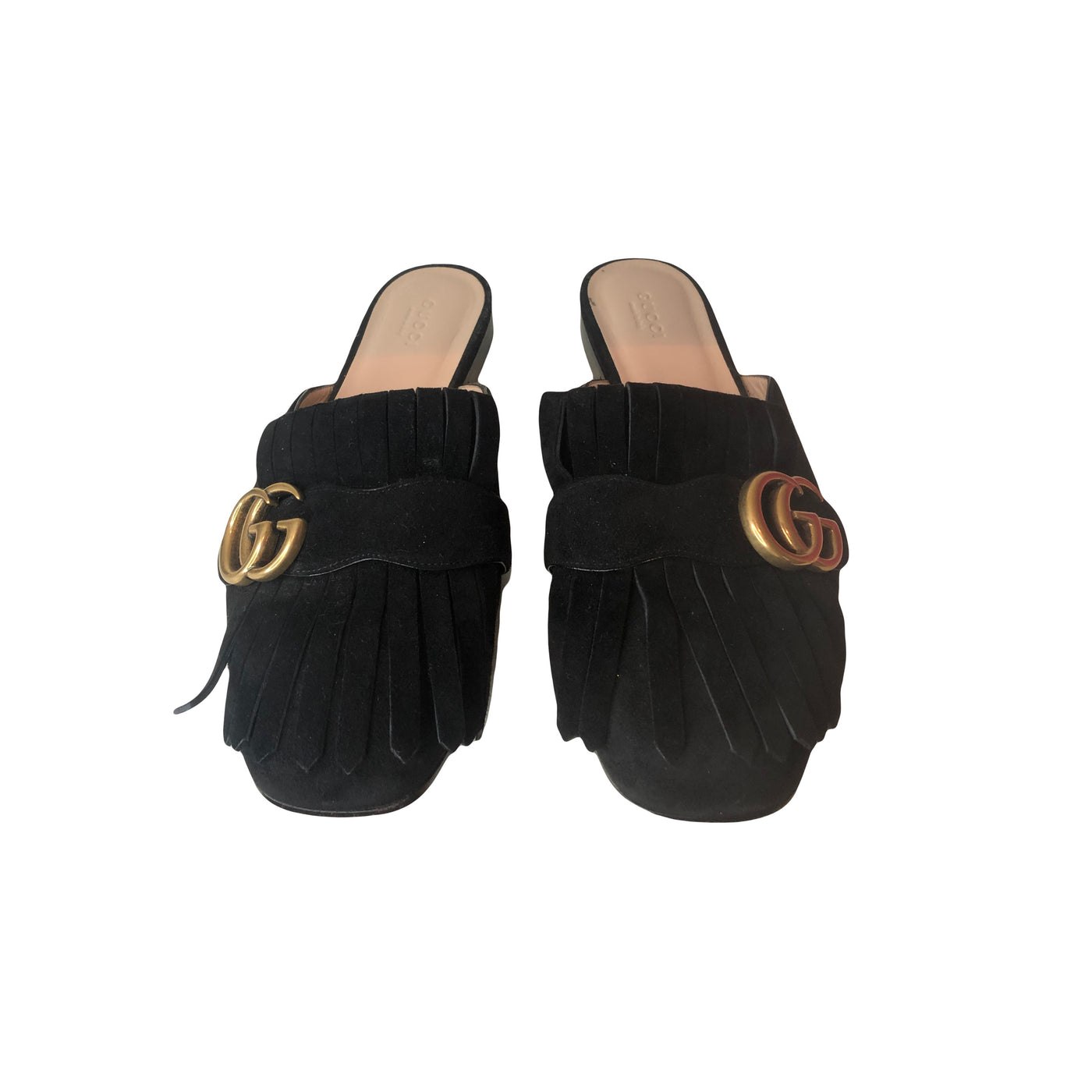 GUCCI Marmont Suede gold buckle flat mules size 37.5