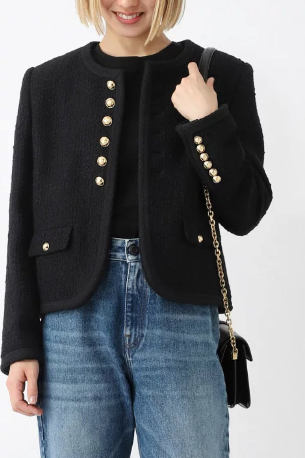 CELINE black chasseur jacket boucle with signature buttons size 40