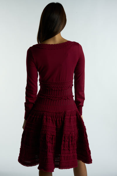 AZZEDINE ALAIA Burgundy wool crinoline dress size 40