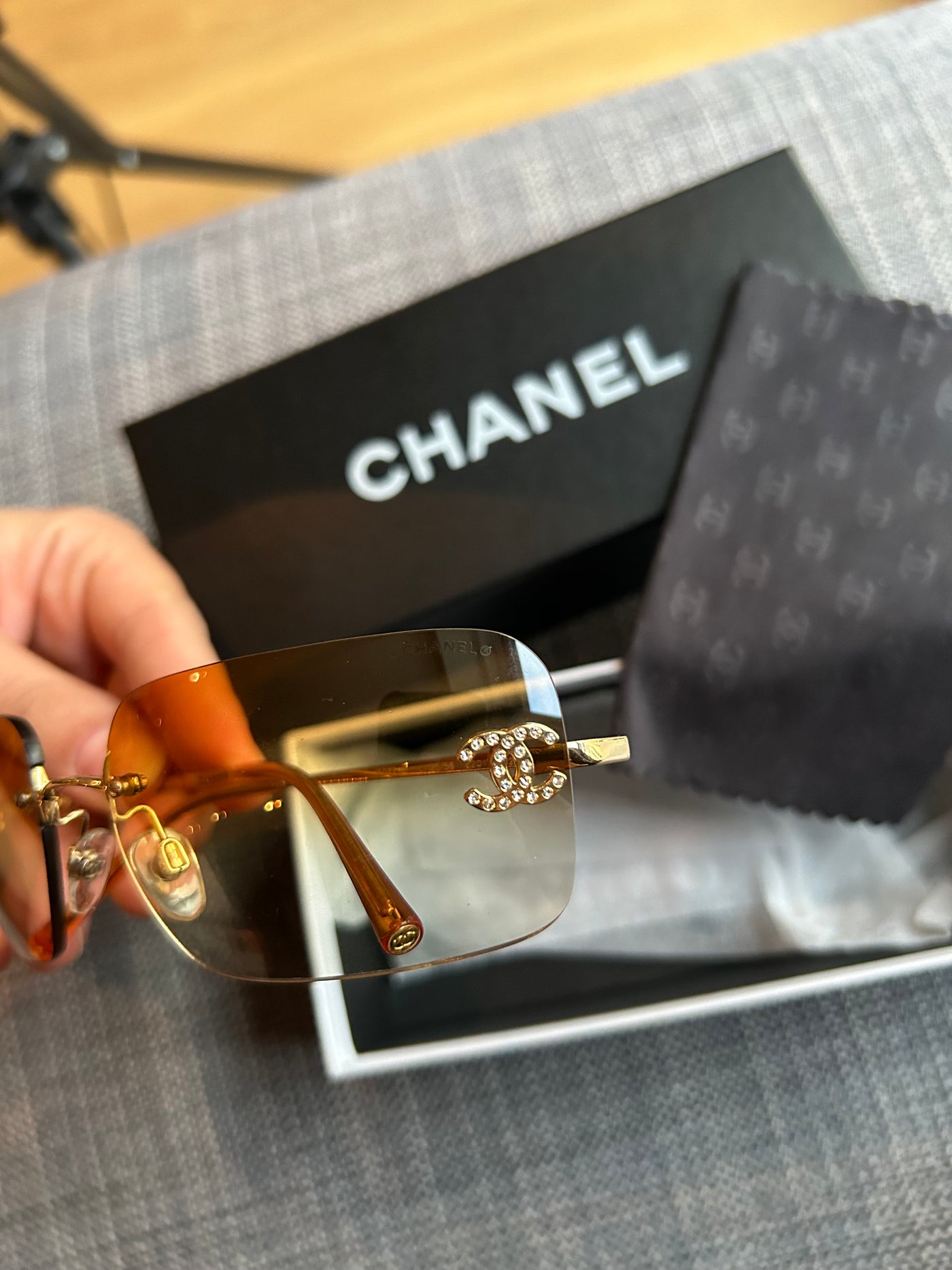 Chanel clear vintage sunglasses cc crystals with box