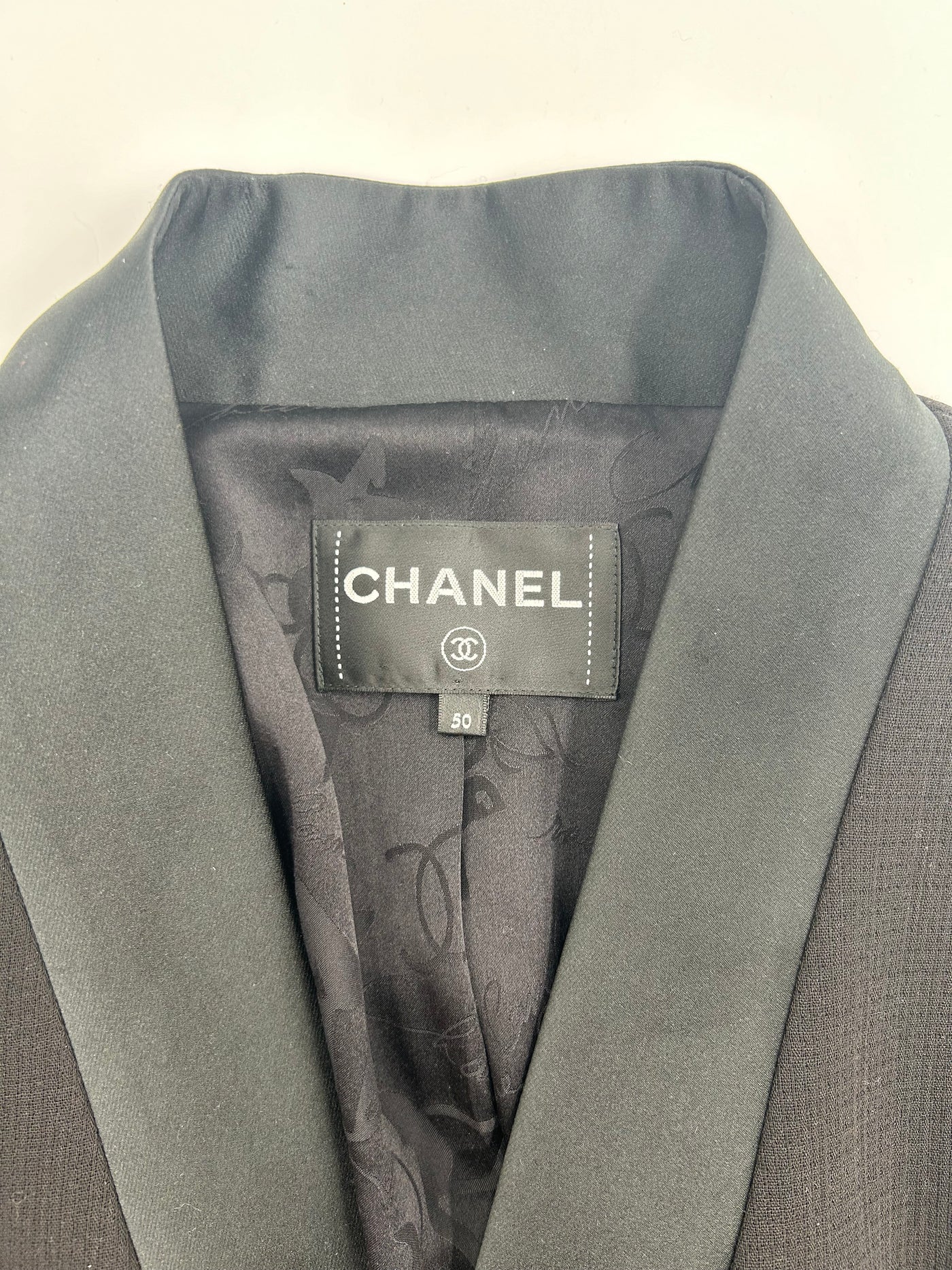 CHANEL black open blazer jacket with CC cuff links size 50