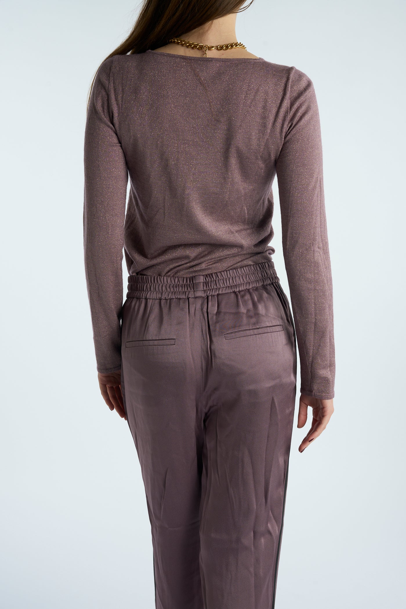 BRUNELLO CUCCINELLI mauve two pieces set cashmere top and trousers size 36