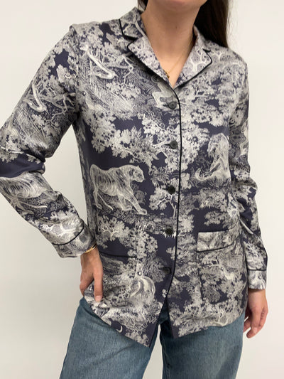 CHRISTIAN DIOR Silk Toile De Jouy blouse size 36fr oversized