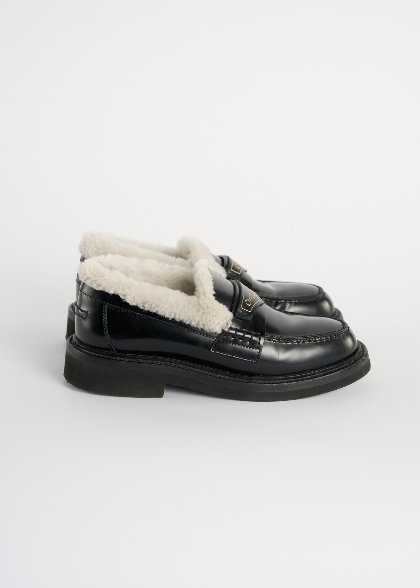 CHRISTIAN DIOR shearling smooth leather loafers