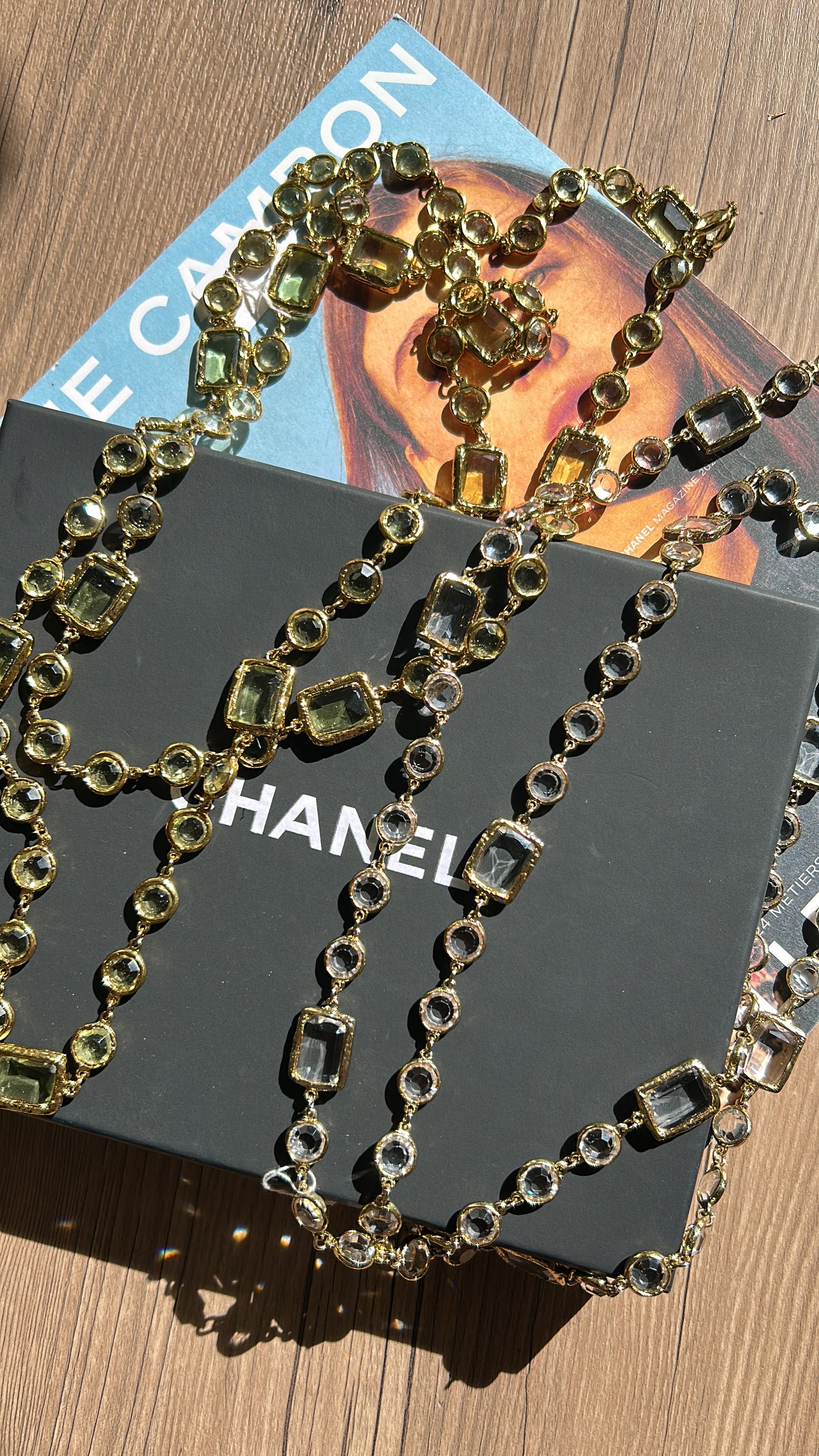 CHANEL Collector Rare Vintage Chiclet Clear Gripoix Glass Sautoir Necklace 1981