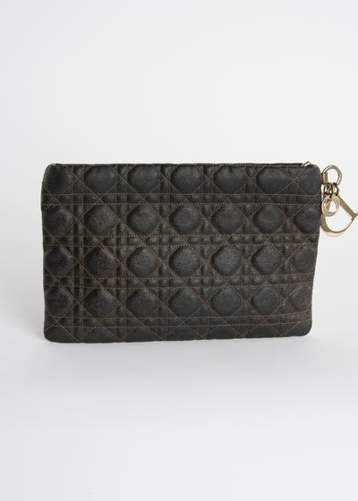 CHRISTIAN DIOR brown cannage zipper clutch