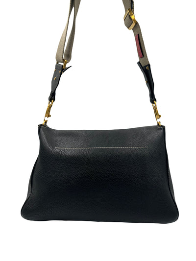 VALENTINO grain leather and canvas strap gold V signature bag