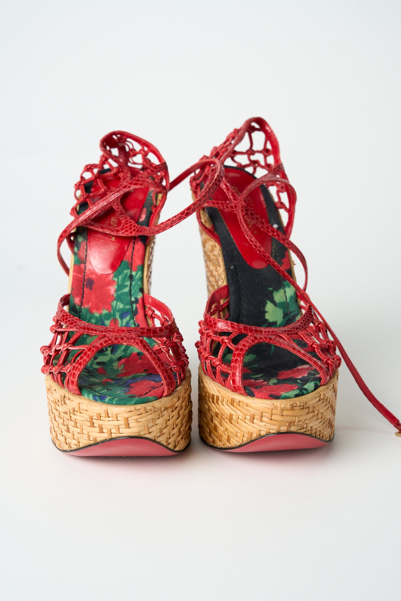 DOLCE GABBANA red wicker rattan wedges size 40