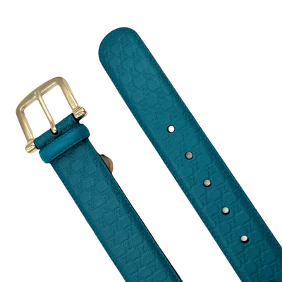 GUCCI turquoise GG belt with gold buckle size 80cm