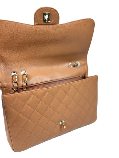 CHANEL Rare Vintage Jumbo Single Flap Caramel Caviar Leather With 24ct Gold Plated Hardware Handbag