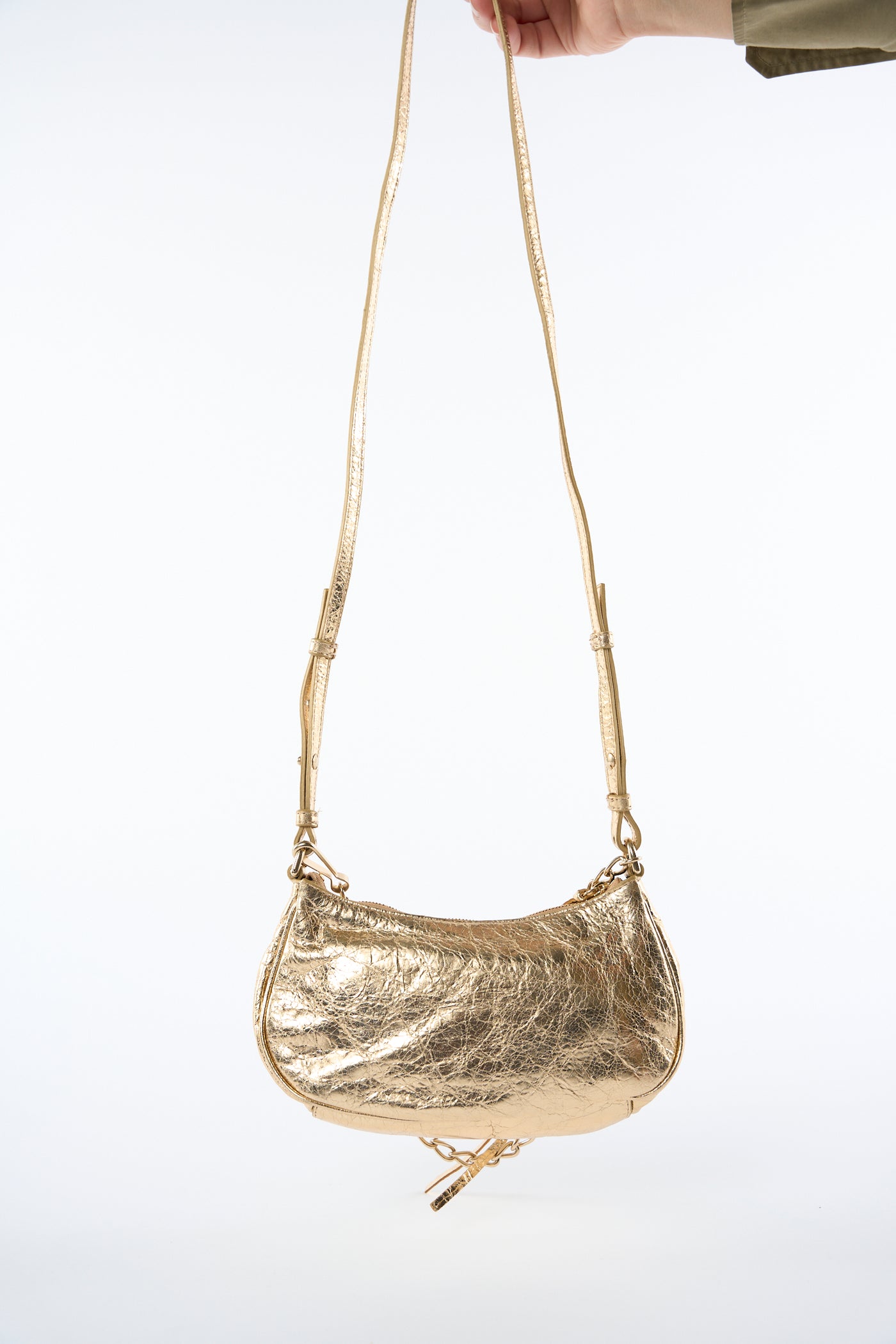 BALENCIAGA mini Le Cagole gold mettalic handbag with crystals never worn