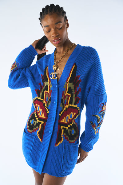 ETRO blue logo knitted cardigan size 38 larged to size