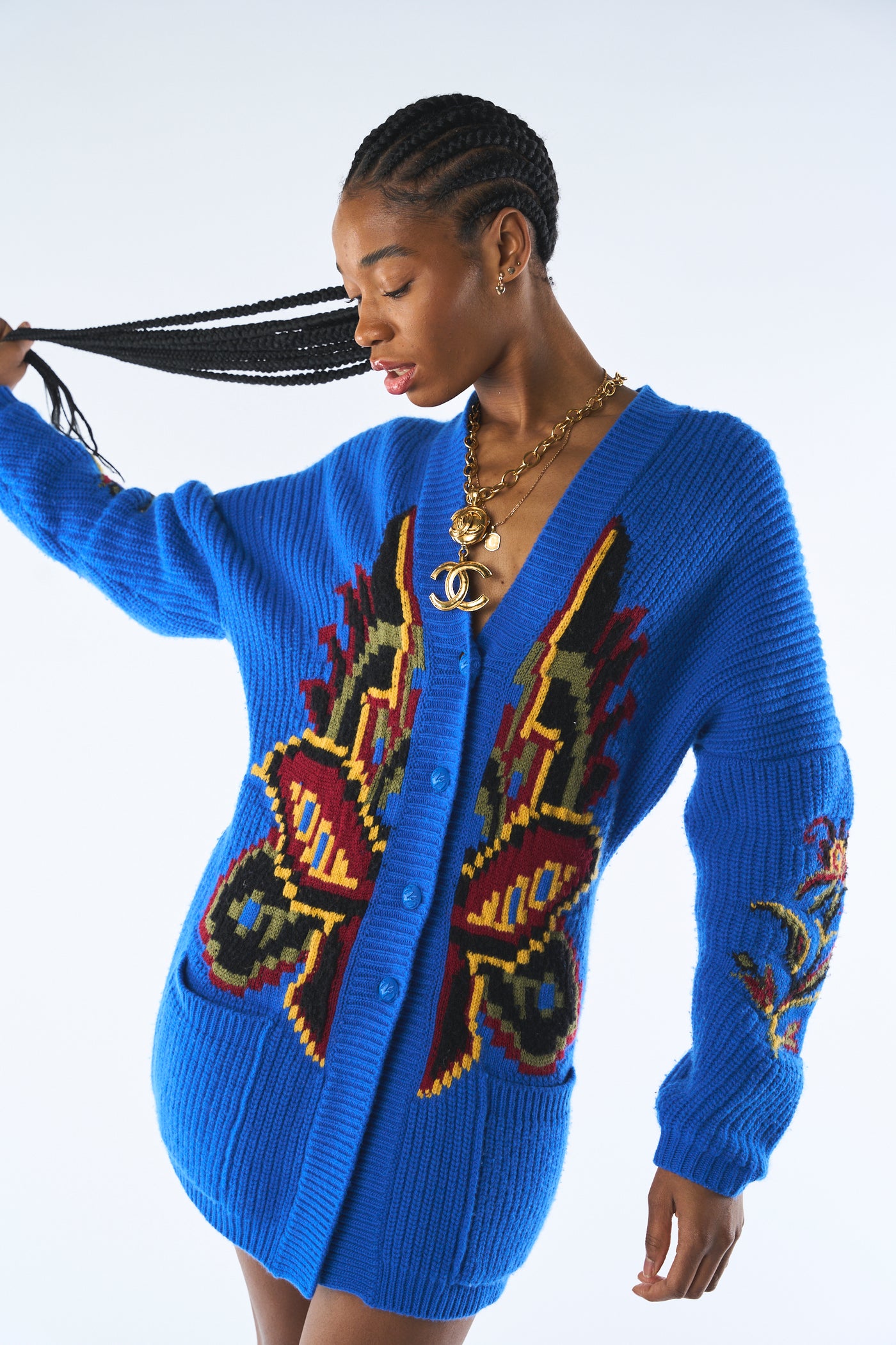 ETRO blue logo knitted cardigan size 38 larged to size