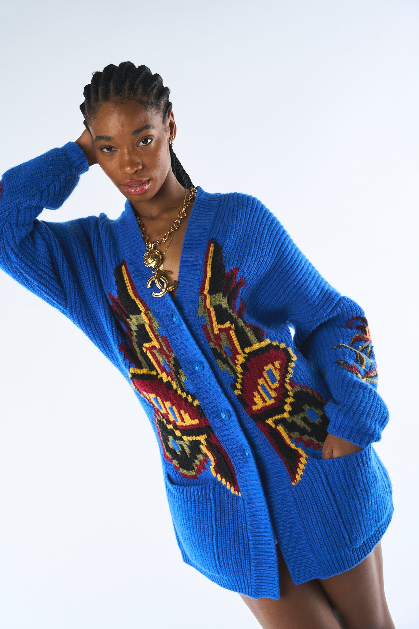 ETRO blue logo knitted cardigan size 38 larged to size