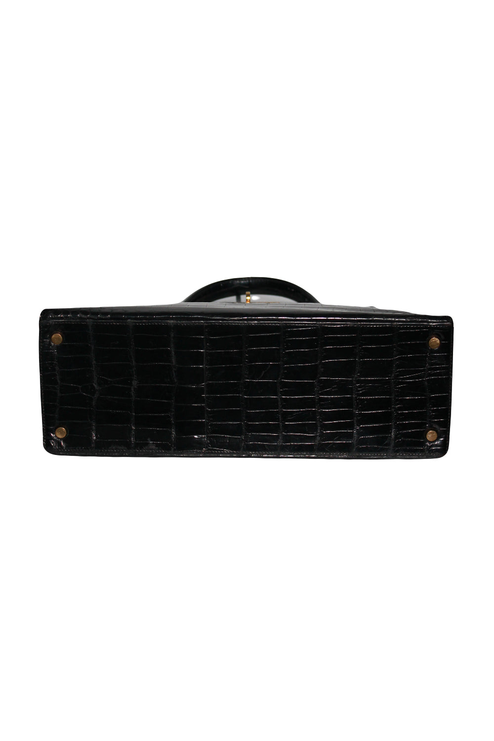 HERMES Kelly 32cm black shiny porosus crocodile ghw 1970's