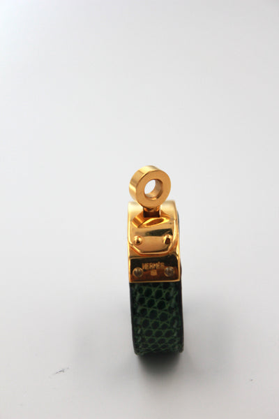 HERMES Ring Scarf Green Lizard Exotic Skin Gold Hardware with box