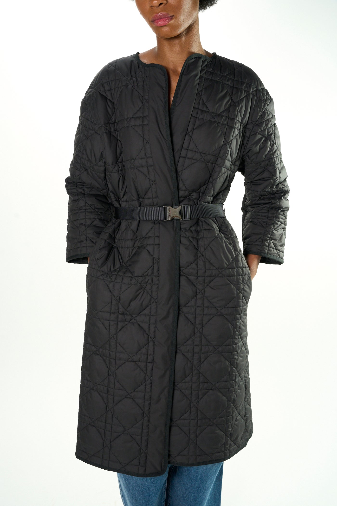 CHRISTIAN DIOR Macrocannage matelasse long jacket with belt size 38 oversized fit