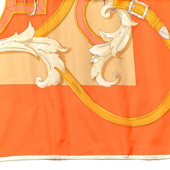 HERMES "l'instruction du roy en lexcercice de monter a cheval" by H. D'Origny orange silk 140 x 140 cm