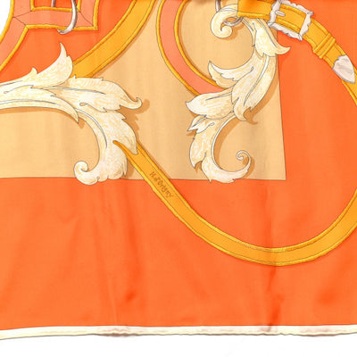HERMES "l'instruction du roy en lexcercice de monter a cheval" by H. D'Origny orange silk 140 x 140 cm