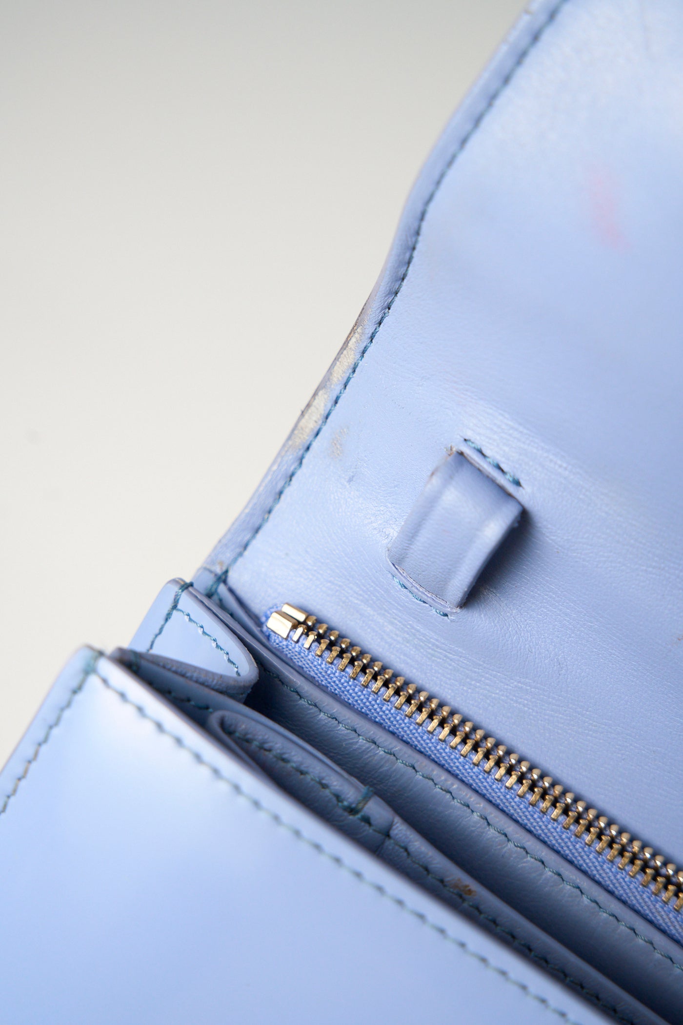 CELINE medium blue shiny calfskin classic handbag
