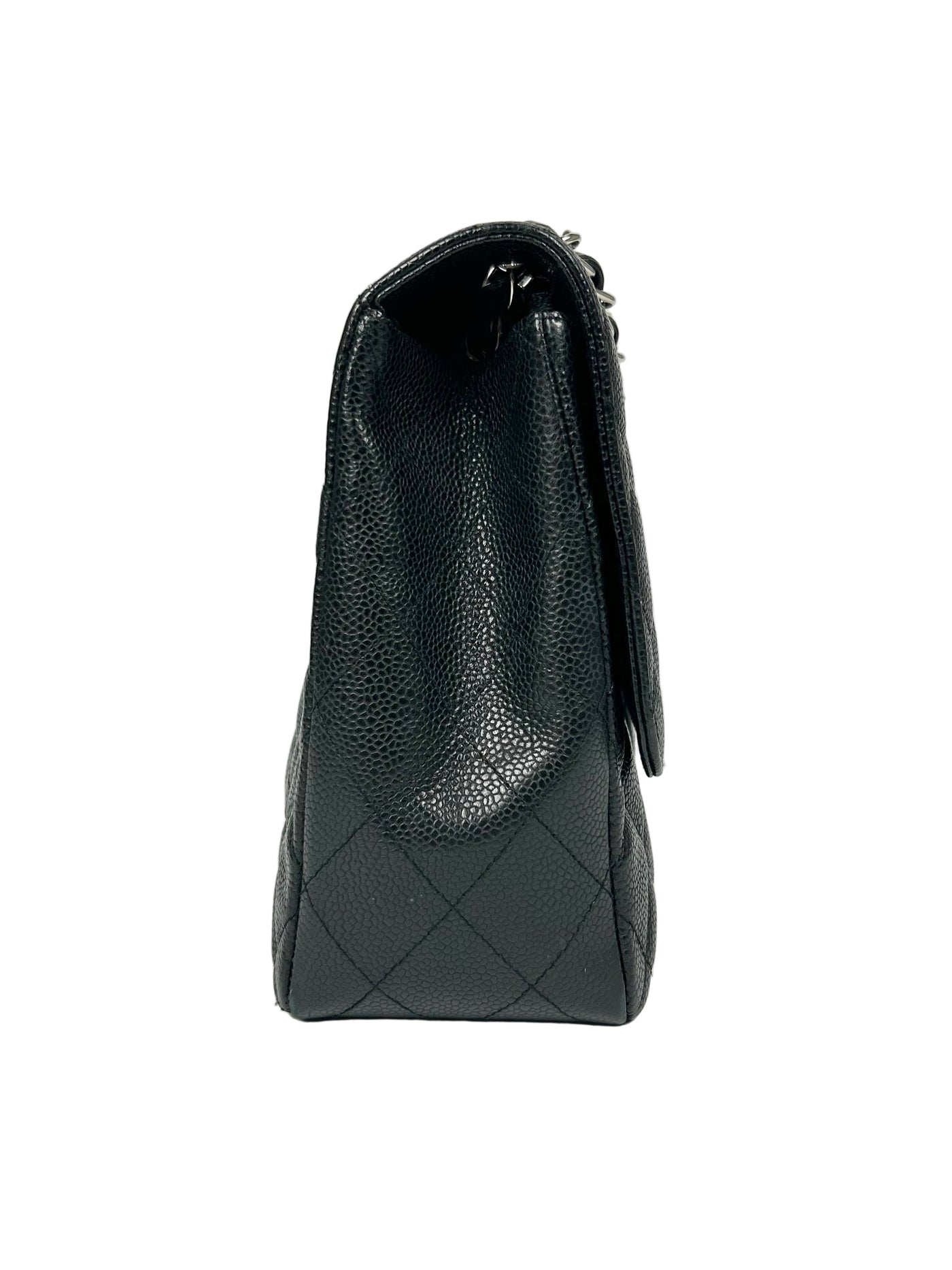 CHANEL Jumbo Single Flap Black Caviar With Silver Hardware Handbag