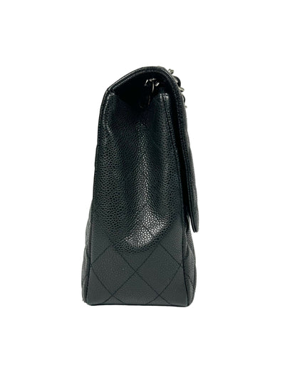 CHANEL Jumbo Single Flap Black Caviar With Silver Hardware Handbag
