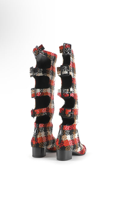 CHANEL Fall 2007 Tweed Boots with black patent cap toe size 39