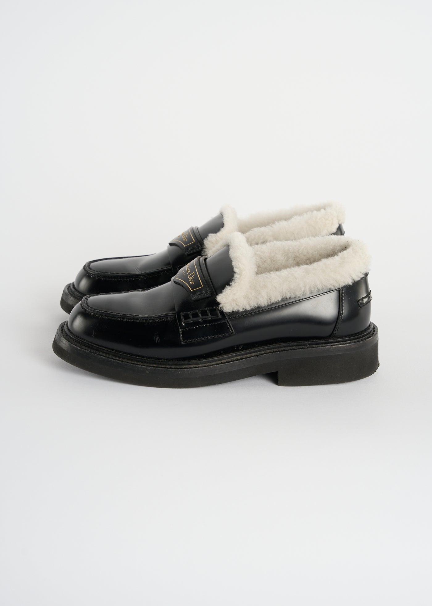 CHRISTIAN DIOR shearling smooth leather loafers