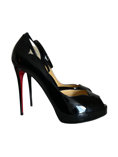 Christian LOUBOUTIN black peep tote heels size 38.5 never worn