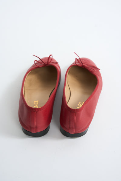 CHANEL red leather ballet flats size 40