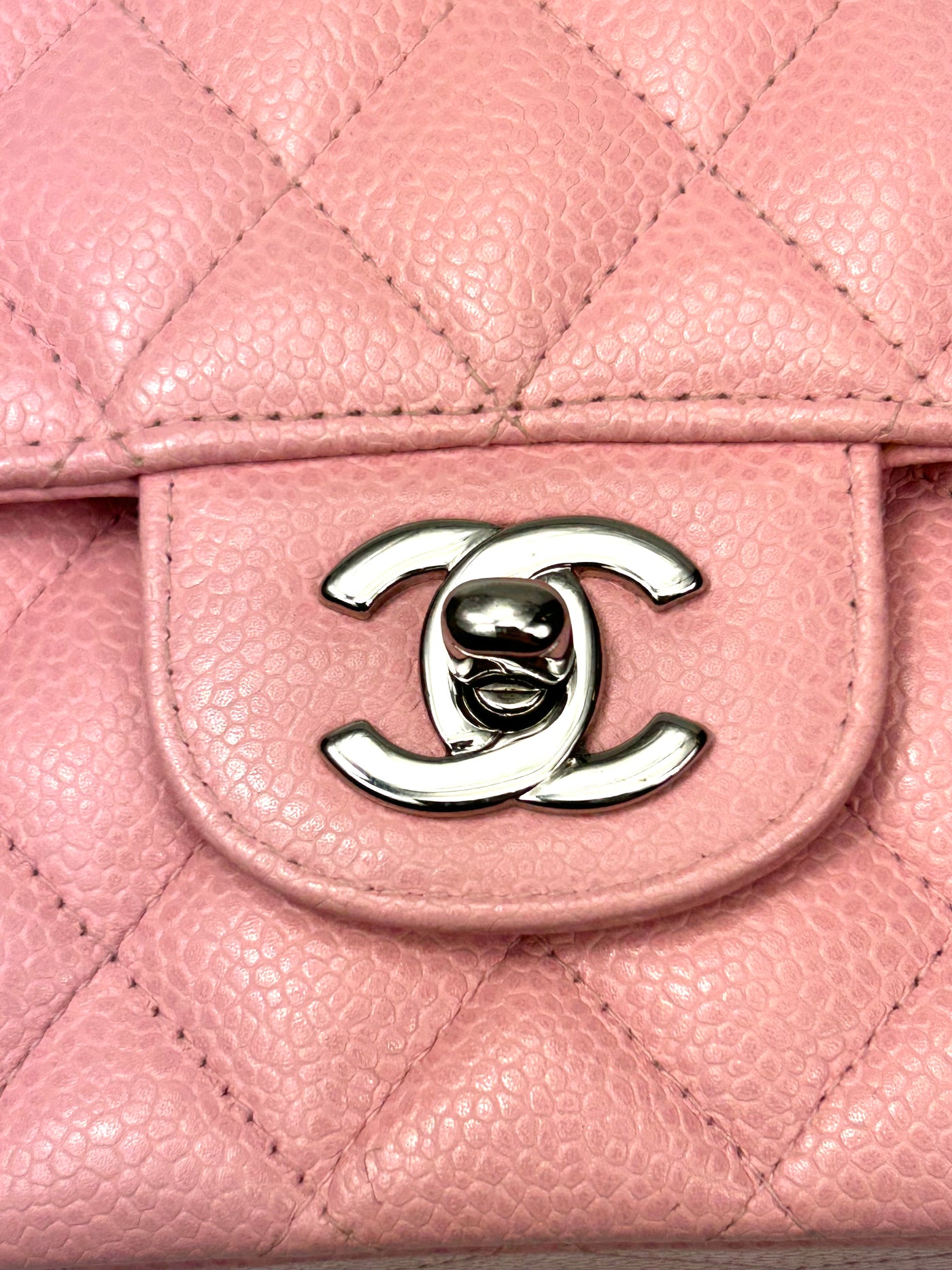CHANEL Classic Medium Double Flap Sakura Pink Caviar with Silver Hardware