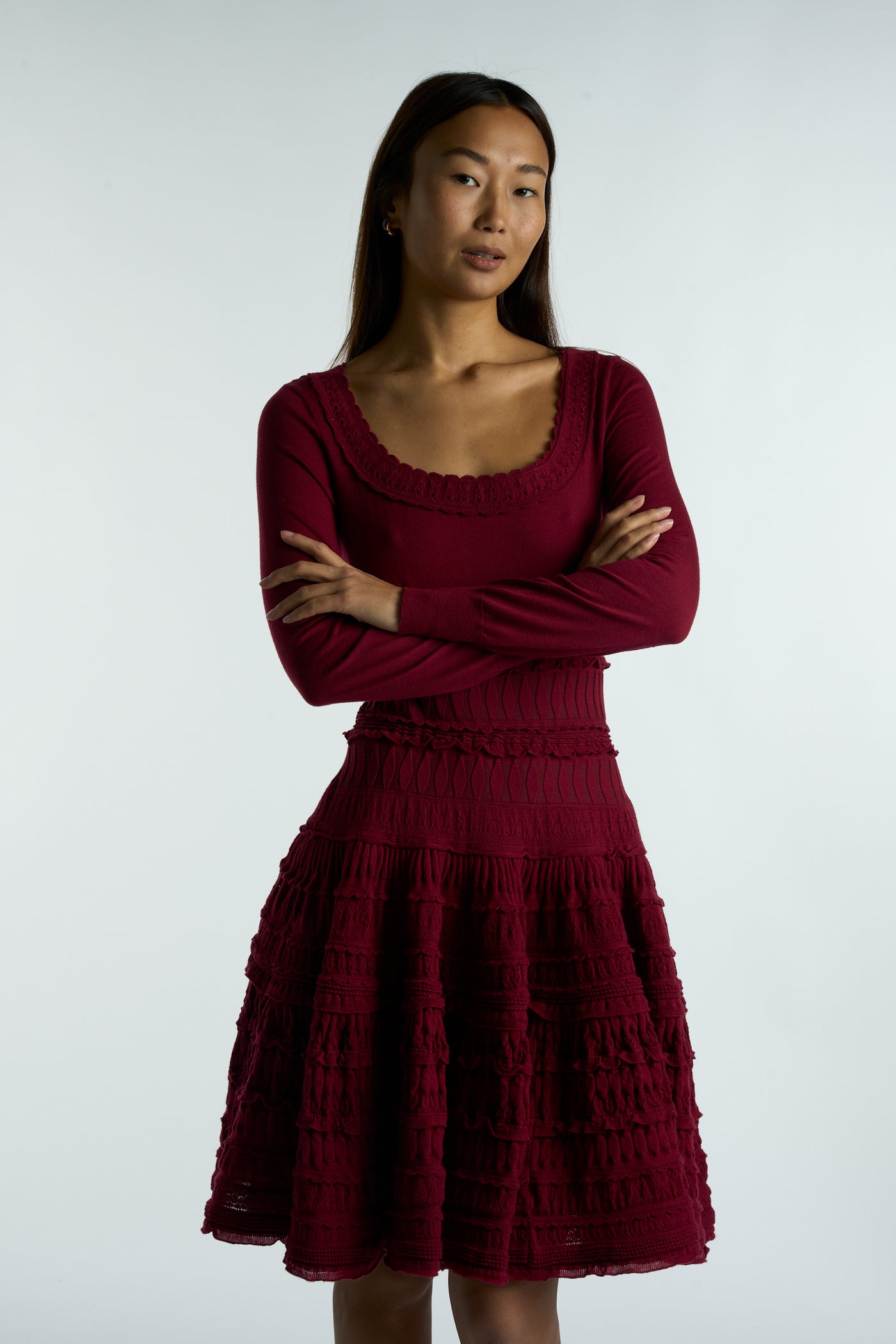 AZZEDINE ALAIA Burgundy wool crinoline dress size 40