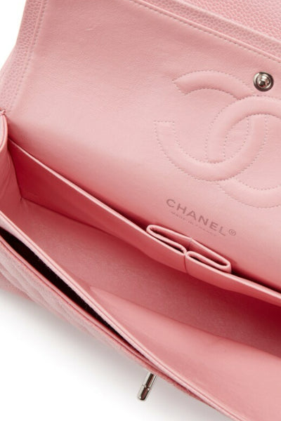 CHANEL classic medium double flap sakura pink caviar with silver hardware