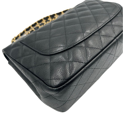 CHANEL Classic Jumbo Caviar single flap handbag with gold hardware