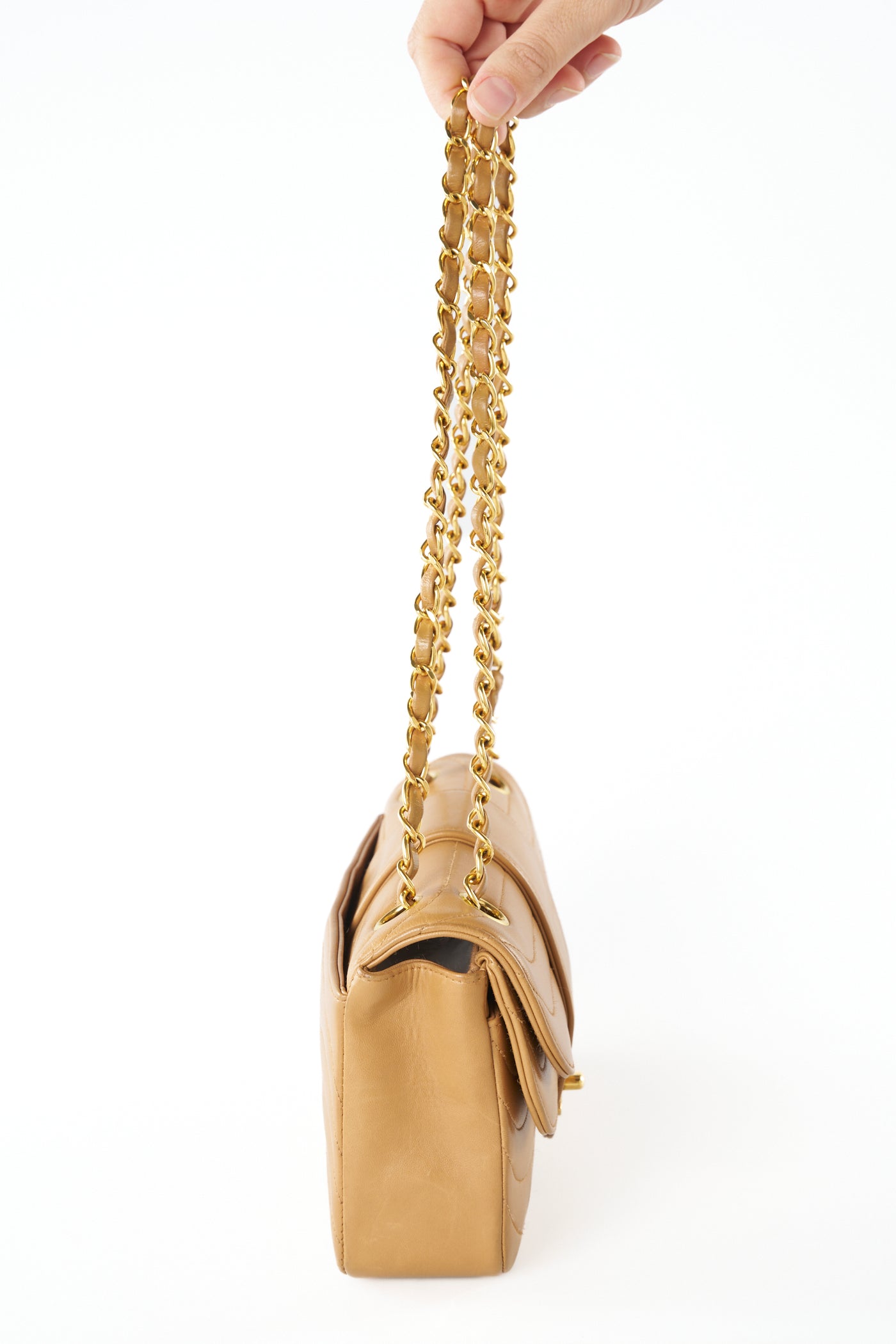 CHANEL rare caramel double flap wave leather handbag