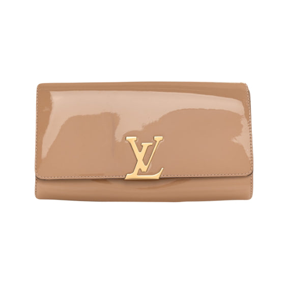 LOUIS VUITTON Louise beige patent clutch full set