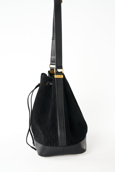 SAINT LAURENT suede monogram bucket bag