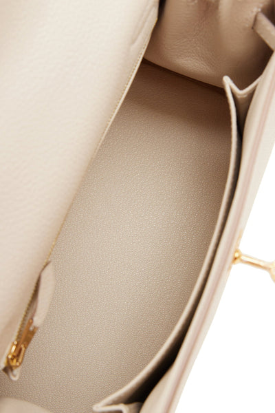 HERMES Kelly 28 Retourne Craie Clemence Leather Gold Hardware Never Worn - FULL SET