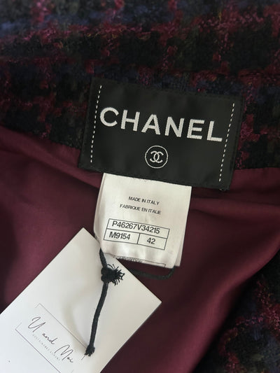 CHANEL Metiers d'Art Paris Edinburgh Tweed Tartan Gripoix Buttons Coat size 42