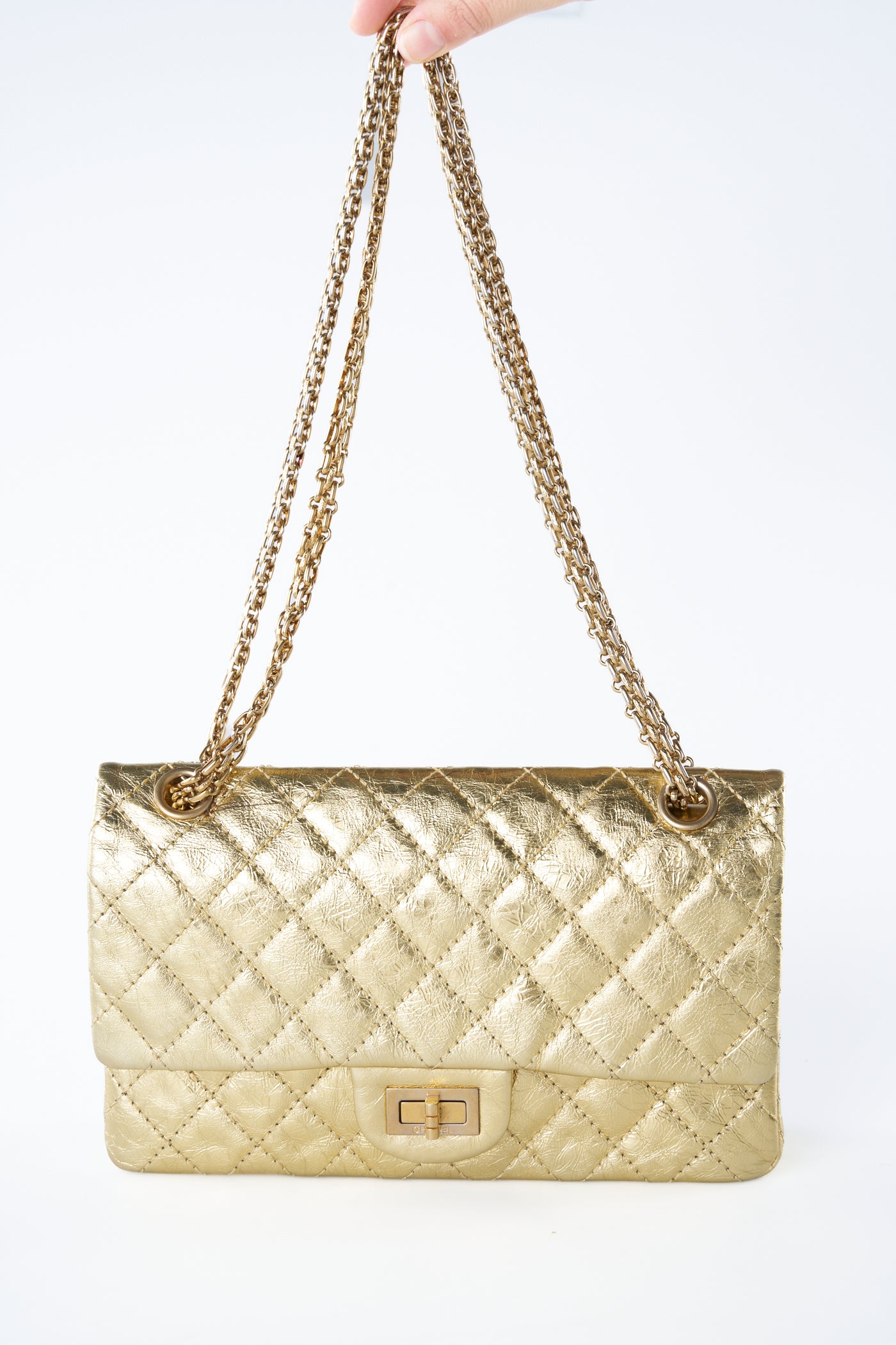 CHANEL gold small reissue handbag full set