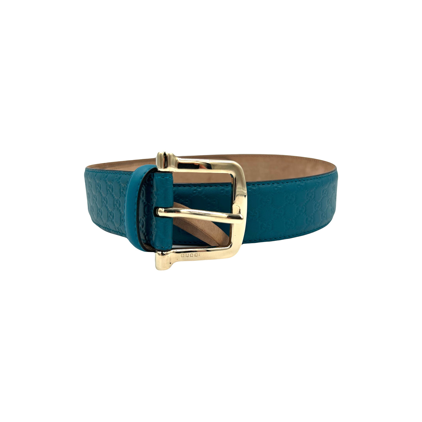 GUCCI turquoise GG belt with gold buckle size 80cm