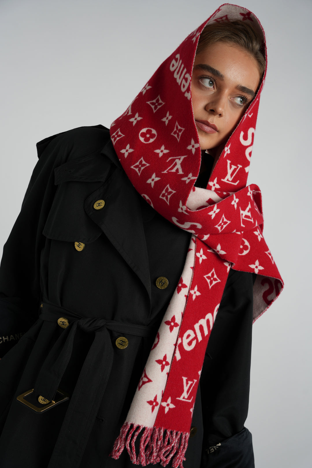 Louis Vuitton Red/Black/Pink Pop Monogram Print Silk BB  BRAND NEW LV X UF Cashmere and Silk Monogram Scarf Red Black White RARE main image 1
