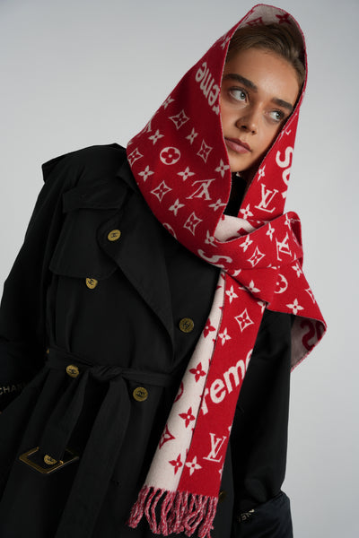 LOUIS VUITTON X Supreme red scarf wool cashmere