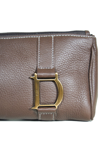 Christian DIOR brown leather zipper pouch