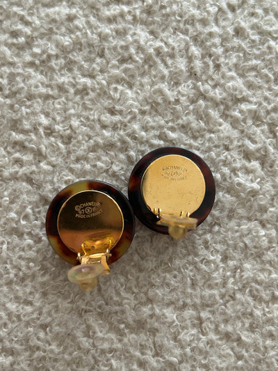 CHANEL Rare Vintage 1990's Tortoise Shell Clip On Earrings
