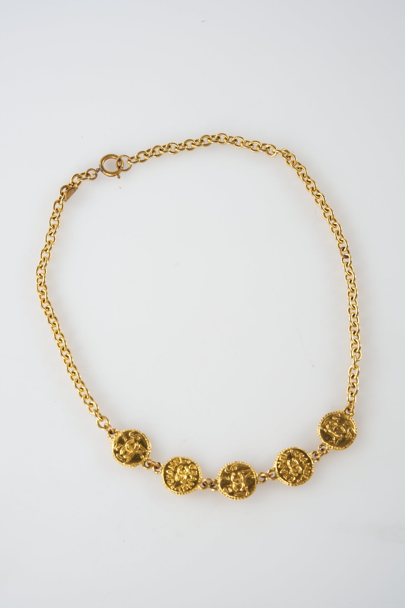 CHANEL vintage 1980's Byzantine meadillon coin necklace with box