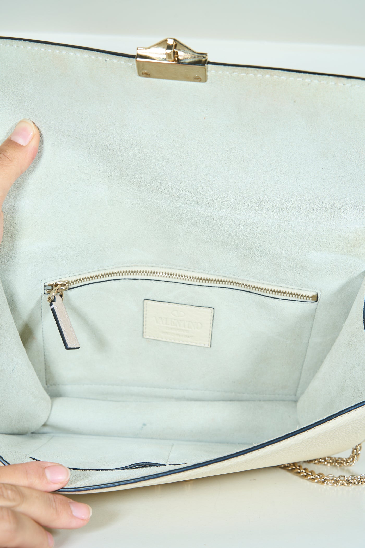 VALENTINO rockstud cream handbag with gold hardware